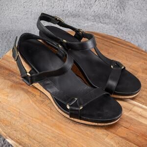 Teva Arrabelle Wedge Sandals Women's Size 8.5 Shoes Black Leather Cork Slingback